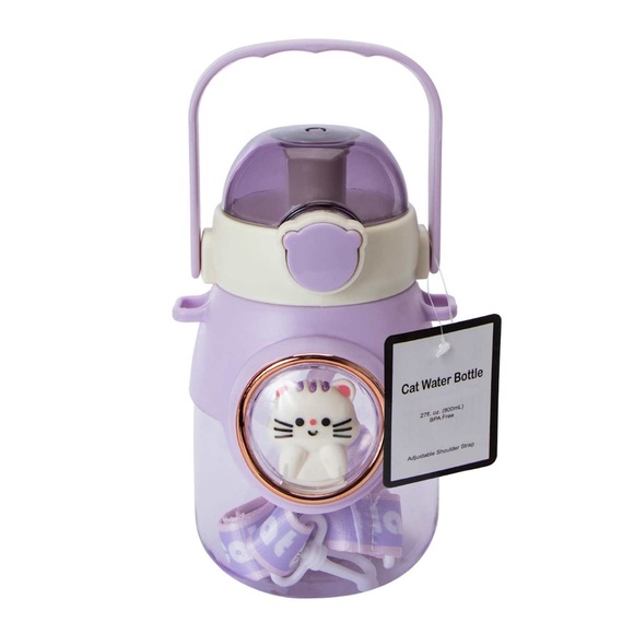 Cute Purple Water Bottle with Cat Design - Picture 10 of 10